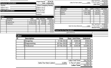 Download Construction Estimating Template Sample