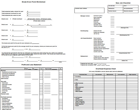 Download Breakeven Point Worksheet Form, New Job Checklist Form, Profit & Loss Statement Form, Overhead Expense Chart Form