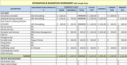 Download Free Construction Estimating Spreadsheet Template