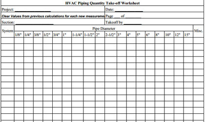HVAC Piping Quantity Takeoff Template