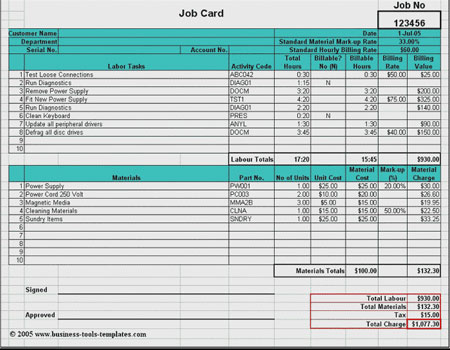 job costing template excel